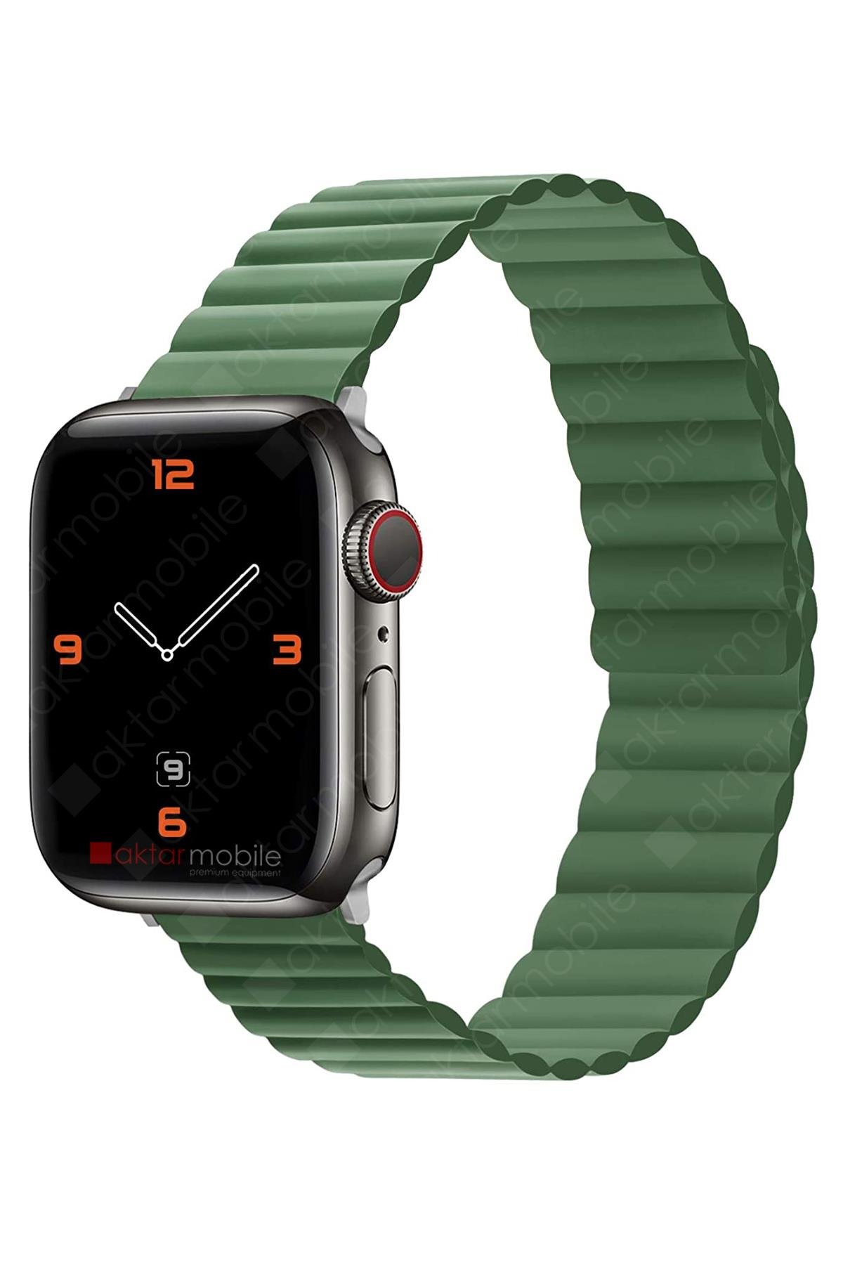 Apple Watch 8 45 mm uyumlu Magnetik Silikon Kordon Çift Renkli Mıknatıslı Premium Kayış Yeşil