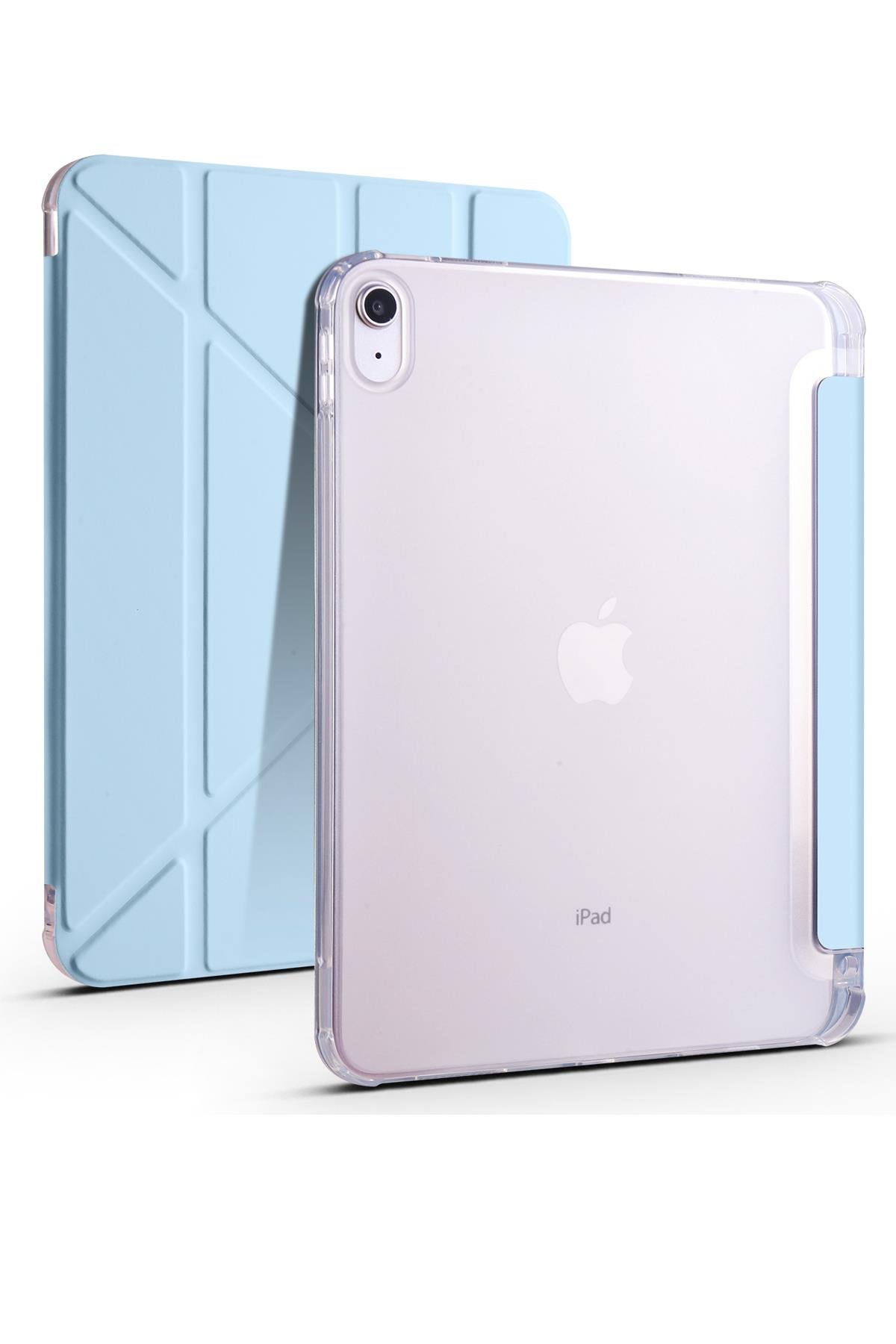 iPad 10. Nesil 2022 10.9'' Uyumlu Kılıf Kalem Bölmeli Standlı Akıllı Uyku Modlu Kapaklı Tablet Kılıfı Mavi
