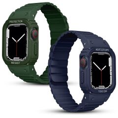Apple Watch 10 / 11 42 mm uyumlu Magnetik Silikon Kordon & Kasa Koruma 2 in 1 Darbe Emici Kayış