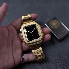 Apple Watch 8 45 mm uyumlu Luxury Modifikasyon Kiti Hublot Tasarım Paslanmaz Çelik Kasa & Kordon