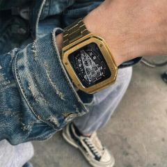 Apple Watch 8 45 mm uyumlu Luxury Modifikasyon Kiti Hublot Tasarım Paslanmaz Çelik Kasa & Kordon