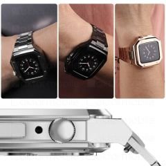 Apple Watch 8 45 mm uyumlu Luxury Modifikasyon Kiti Hublot Tasarım Paslanmaz Çelik Kasa & Kordon
