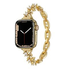 Apple Watch 10 46 mm uyumlu Zarif Taşlı Tasarım Metal Kordon New Collection Şık Kayış Gold