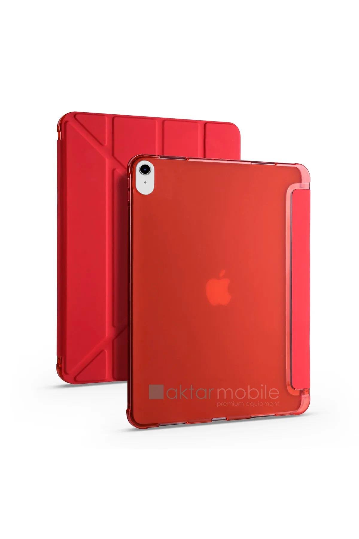 iPad 10. Nesil 2022 10.9'' Uyumlu Kılıf Kalem Bölmeli Standlı Akıllı Uyku Modlu Kapaklı Tablet Kılıfı Kırmızı