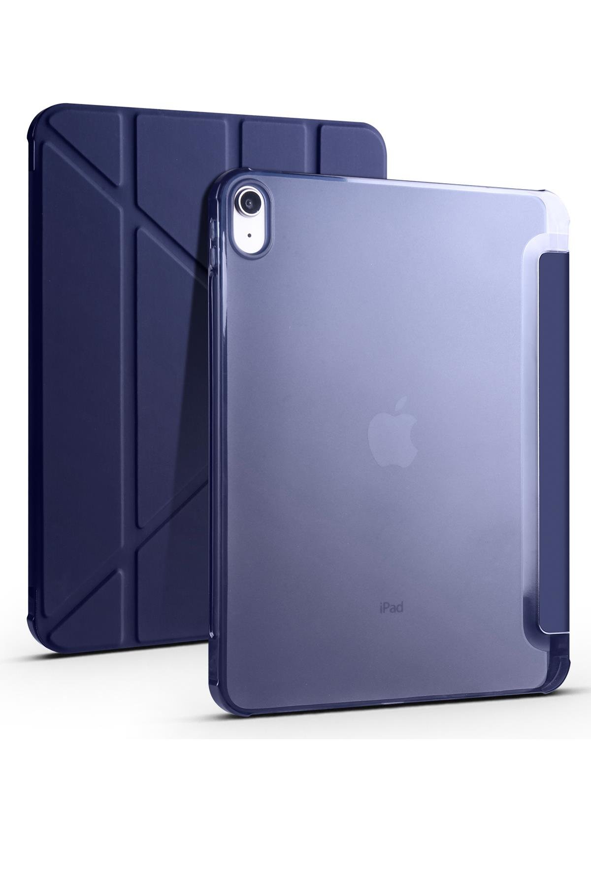 iPad 10. Nesil 2022 10.9'' Uyumlu Kılıf Kalem Bölmeli Standlı Akıllı Uyku Modlu Kapaklı Tablet Kılıfı Lacivert
