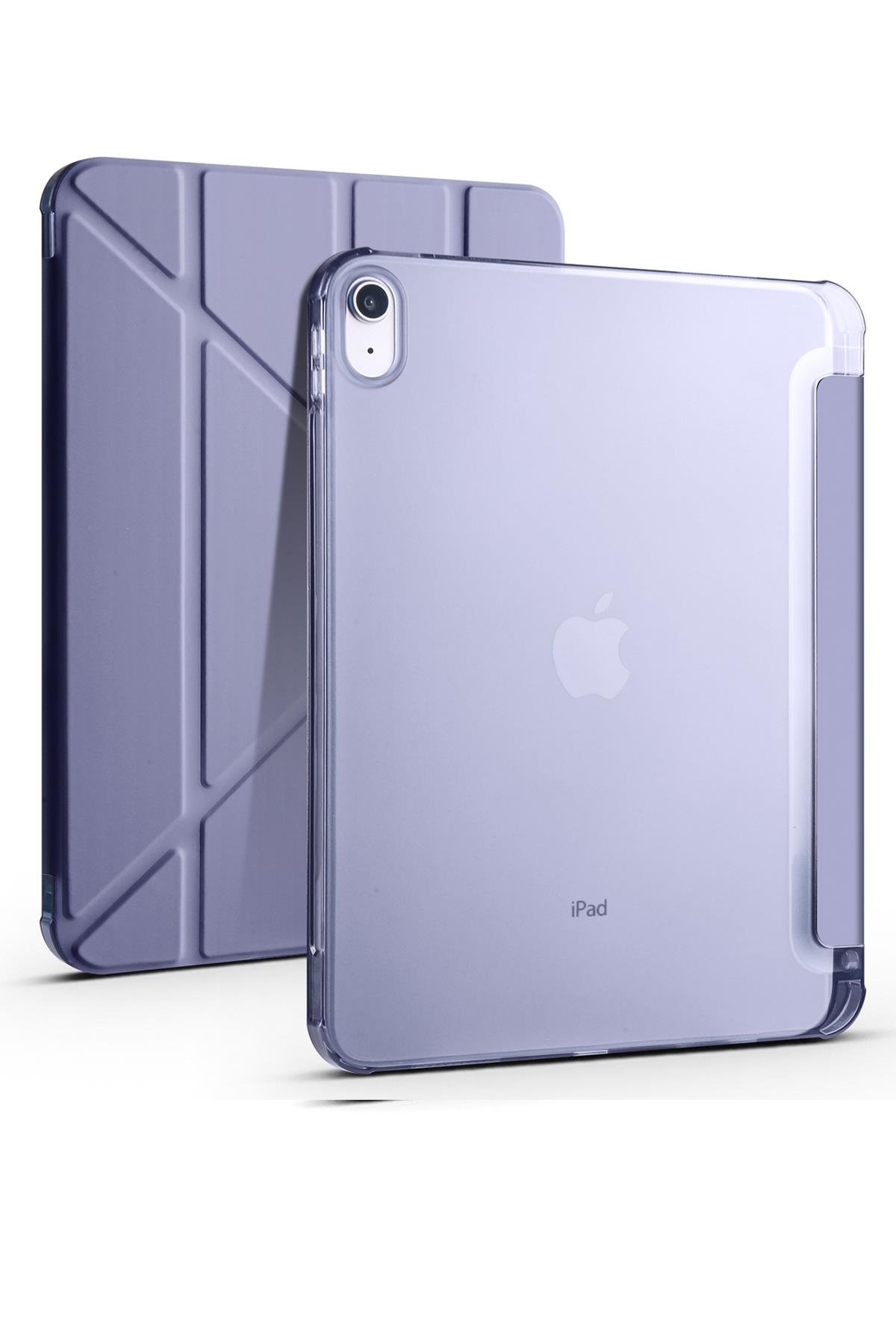 iPad 10. Nesil 2022 10.9'' Uyumlu Kılıf Kalem Bölmeli Standlı Akıllı Uyku Modlu Kapaklı Tablet Kılıfı Levander Gray