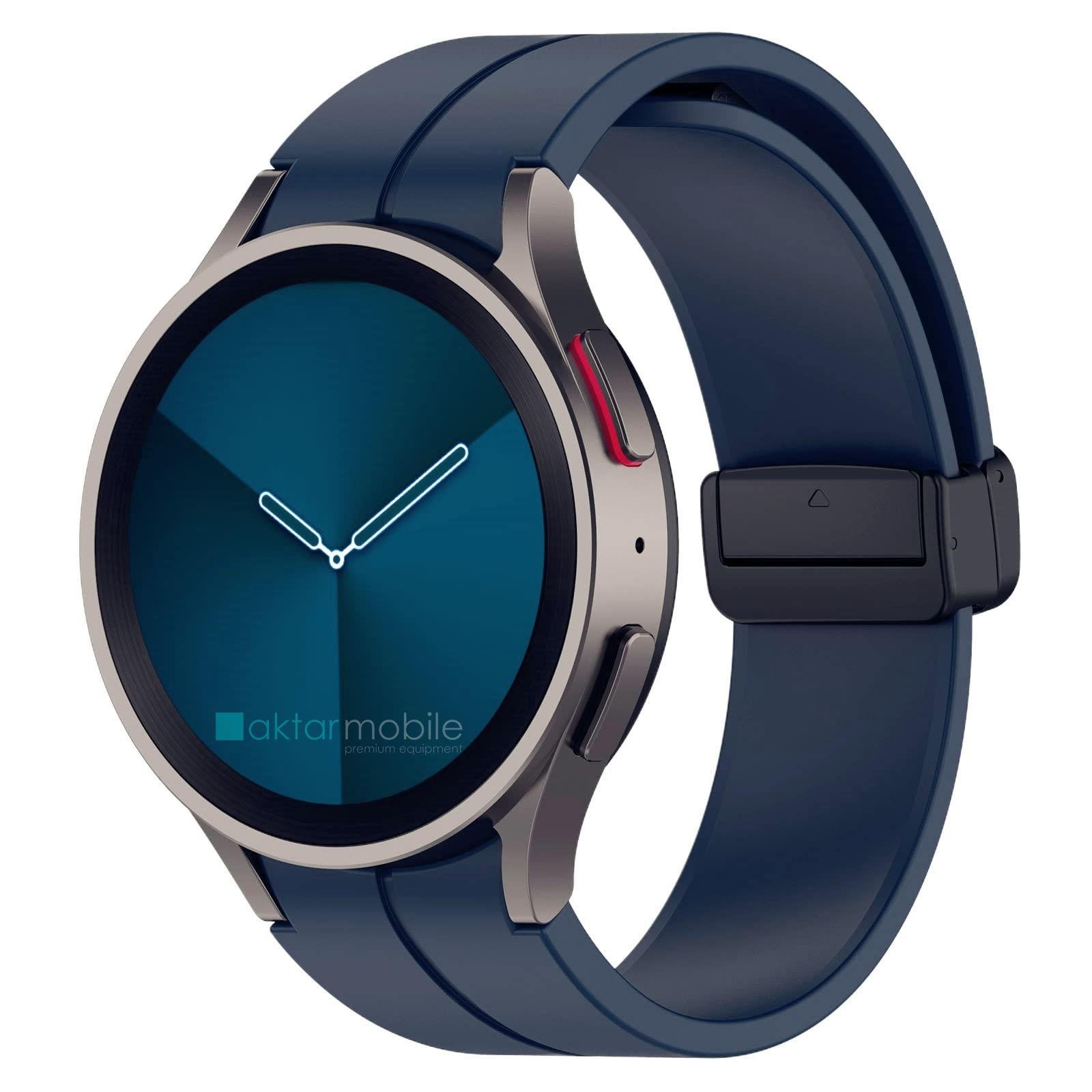 Samsung Galaxy Watch 6 40 / 44 mm Silikon Kordon Magnetik D Tokalı Spor Kayış Mıknatıslı Toka Lacivert