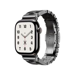 Apple Watch 7 8 9 45 mm uyumlu Paslanmaz Çelik Premium Kordon Grand H Model Kayış Kelebek Klips Gümüş