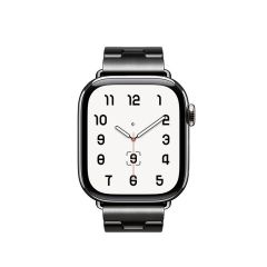 Apple Watch 7 8 9 45 mm uyumlu Paslanmaz Çelik Premium Kordon Grand H Model Kayış Kelebek Klips Gümüş