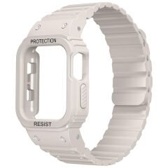 Apple Watch 7 8 9 41 mm uyumlu Magnetik Silikon Kordon & Kasa Koruma 2 in 1 Darbe Emici Kayış Starlight