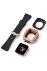 Apple Watch 8 45 mm uyumlu Modifikasyon Kiti Hublot Tasarım Paslanmaz Çelik Kasa & Silikon Kordon