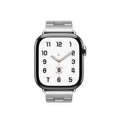 Apple Watch 7 8 9 45 mm uyumlu Paslanmaz Çelik Premium Kordon Grand H Model Kayış Kelebek Klips Gümüş