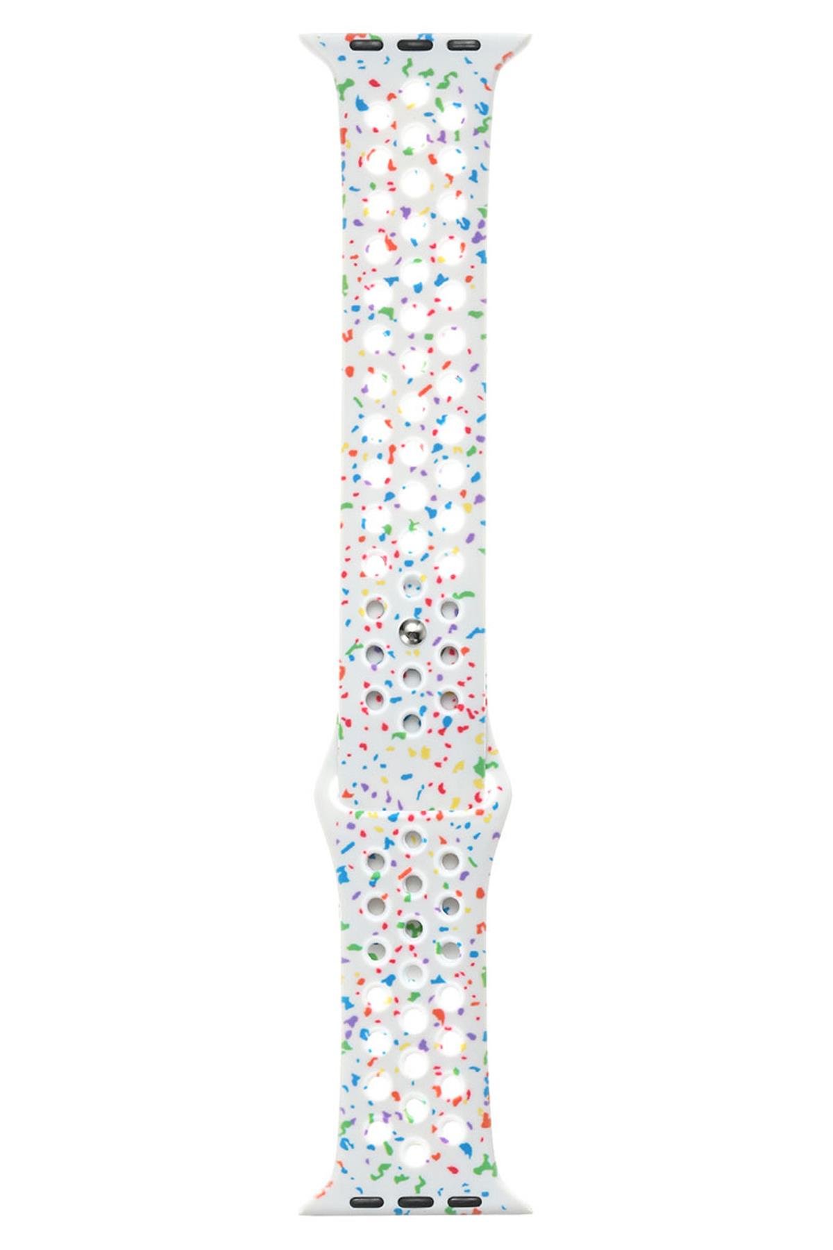 Apple Watch 10 42 mm uyumlu Spor Kordon Yeni Seri Delikli Silikon Kayış Beyaz