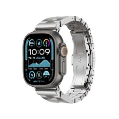 Apple Watch Ultra / Ultra 2 49 mm uyumlu Paslanmaz Çelik Premium Kordon Grand H Model Kayış