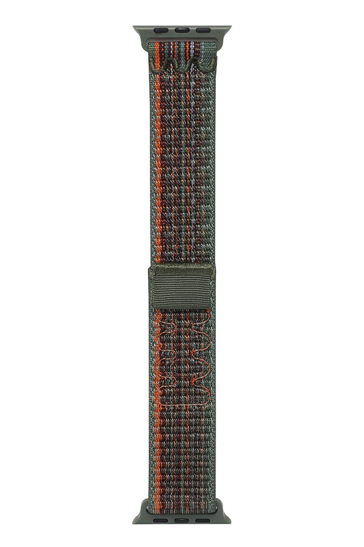 Apple Watch 10 46 mm uyumlu Spor Loop Kordon Yeni Seri Naylon Örgü Kayış Cırt Cırtlı Haki