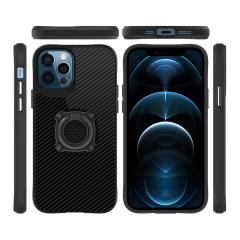 iPhone 12 Pro Max uyumlu Kılıf Metal Yüzüklü Karbon Fiber Desenli Kapak Spor Tasarım Darbe Emici
