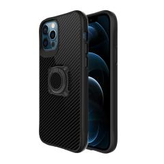 iPhone 12 Pro Max uyumlu Kılıf Metal Yüzüklü Karbon Fiber Desenli Kapak Spor Tasarım Darbe Emici
