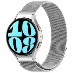 Samsung Galaxy Watch 7 40 / 44 mm Mıknatıslı Hasır Metal Örgü Kordon Kayış Tam Uyumlu Orijinal Pim Gümüş