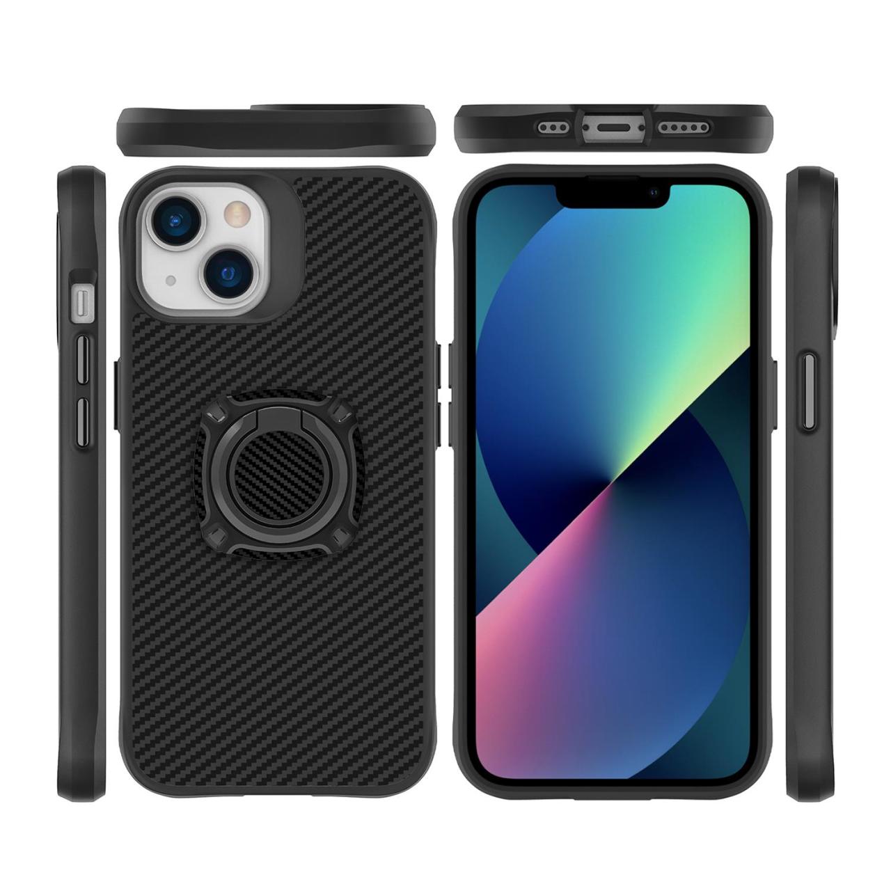iPhone 13 uyumlu Kılıf Metal Yüzüklü Karbon Fiber Desenli Kapak Spor Tasarım Darbe Emici
