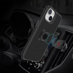 iPhone 13 uyumlu Kılıf Metal Yüzüklü Karbon Fiber Desenli Kapak Spor Tasarım Darbe Emici