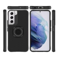 Samsung Galaxy S22 uyumlu Kılıf Metal Yüzüklü Karbon Fiber Desenli Kapak Spor Tasarım Darbe Emici