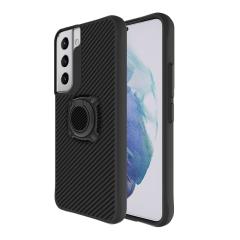 Samsung Galaxy S22 uyumlu Kılıf Metal Yüzüklü Karbon Fiber Desenli Kapak Spor Tasarım Darbe Emici