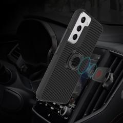 Samsung Galaxy S22 uyumlu Kılıf Metal Yüzüklü Karbon Fiber Desenli Kapak Spor Tasarım Darbe Emici