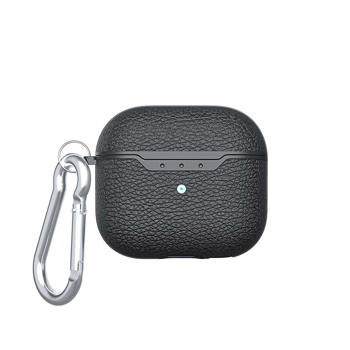 Airpods 3. Nesil Uyumlu Kılıf Silikon Kulaklık Kılıfı Deri Görünümlü Tasarım Siyah