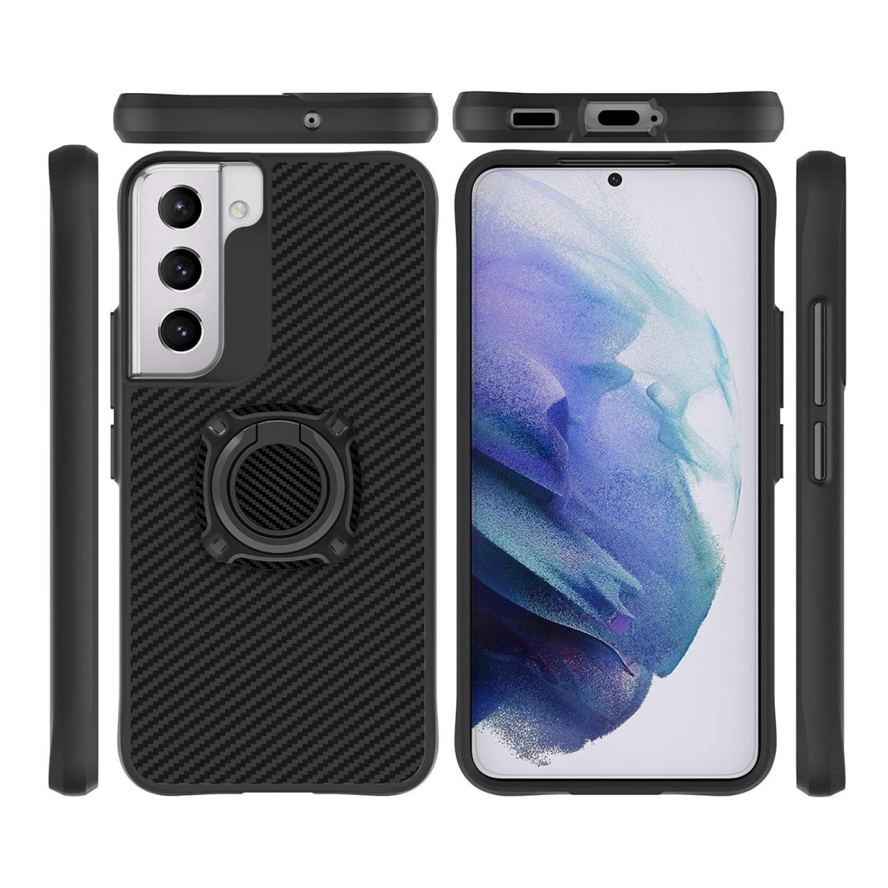 Samsung Galaxy S22 Plus uyumlu Kılıf Metal Yüzüklü Karbon Fiber Desenli Kapak Spor Tasarım