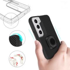 Samsung Galaxy S22 Plus uyumlu Kılıf Metal Yüzüklü Karbon Fiber Desenli Kapak Spor Tasarım