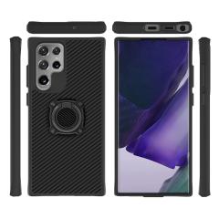 Samsung Galaxy S22 Ultra uyumlu Kılıf Metal Yüzüklü Karbon Fiber Desenli Kapak Spor Tasarım