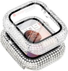 Apple Watch 7 8 45 mm uyumlu Ekran Koruyucu & Kasa Koruma Full Taşlı Tasarım Işıltılı Görünüm Şeffaf