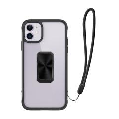 iPhone 11 uyumlu Kılıf Metal Yüzüklü El Askılı Şeffaf Parlak Kapak Şık Tasarım Darbe Emici