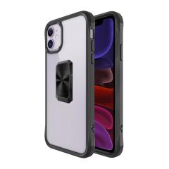 iPhone 11 uyumlu Kılıf Metal Yüzüklü El Askılı Şeffaf Parlak Kapak Şık Tasarım Darbe Emici