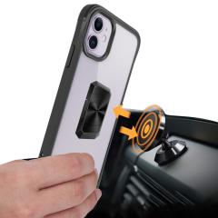 iPhone 11 uyumlu Kılıf Metal Yüzüklü El Askılı Şeffaf Parlak Kapak Şık Tasarım Darbe Emici