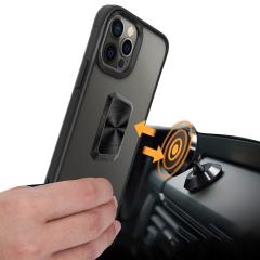 iPhone 12 Pro uyumlu Kılıf Metal Yüzüklü El Askılı Şeffaf Parlak Kapak Şık Tasarım Darbe Emici