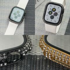 Apple Watch 7 8 41 mm uyumlu Ekran Koruyucu & Kasa Koruma Full Taşlı Tasarım Işıltılı Görünüm