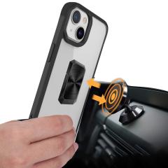 iPhone 13 uyumlu Kılıf Metal Yüzüklü El Askılı Şeffaf Parlak Kapak Şık Tasarım Darbe Emici