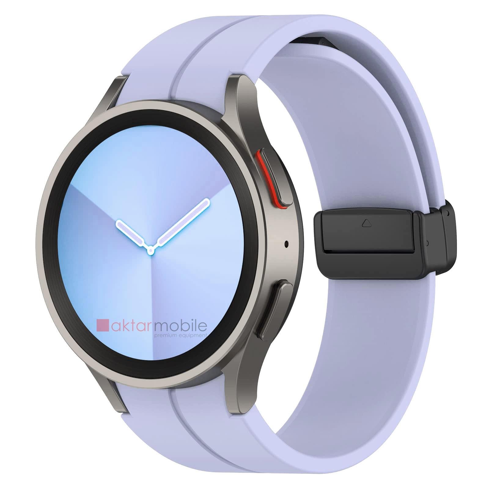 Samsung Galaxy Watch 6 Classic 43 / 47 mm Silikon Kordon Magnetik D Tokalı Spor Kayış Mıknatıslı Lila