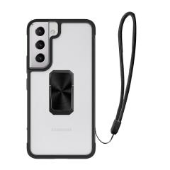 Samsung Galaxy S22 uyumlu Kılıf Metal Yüzüklü El Askılı Şeffaf Parlak Kapak Şık Tasarım Darbe Emici