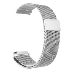 Samsung Gear Sport Uyumlu Hasır Metal Kordon Mıknatıslı Tel Örgü Kayış Gümüş