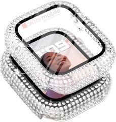 Apple Watch 7 8 41 mm uyumlu Ekran Koruyucu & Kasa Koruma Full Taşlı Tasarım Işıltılı Görünüm Şeffaf