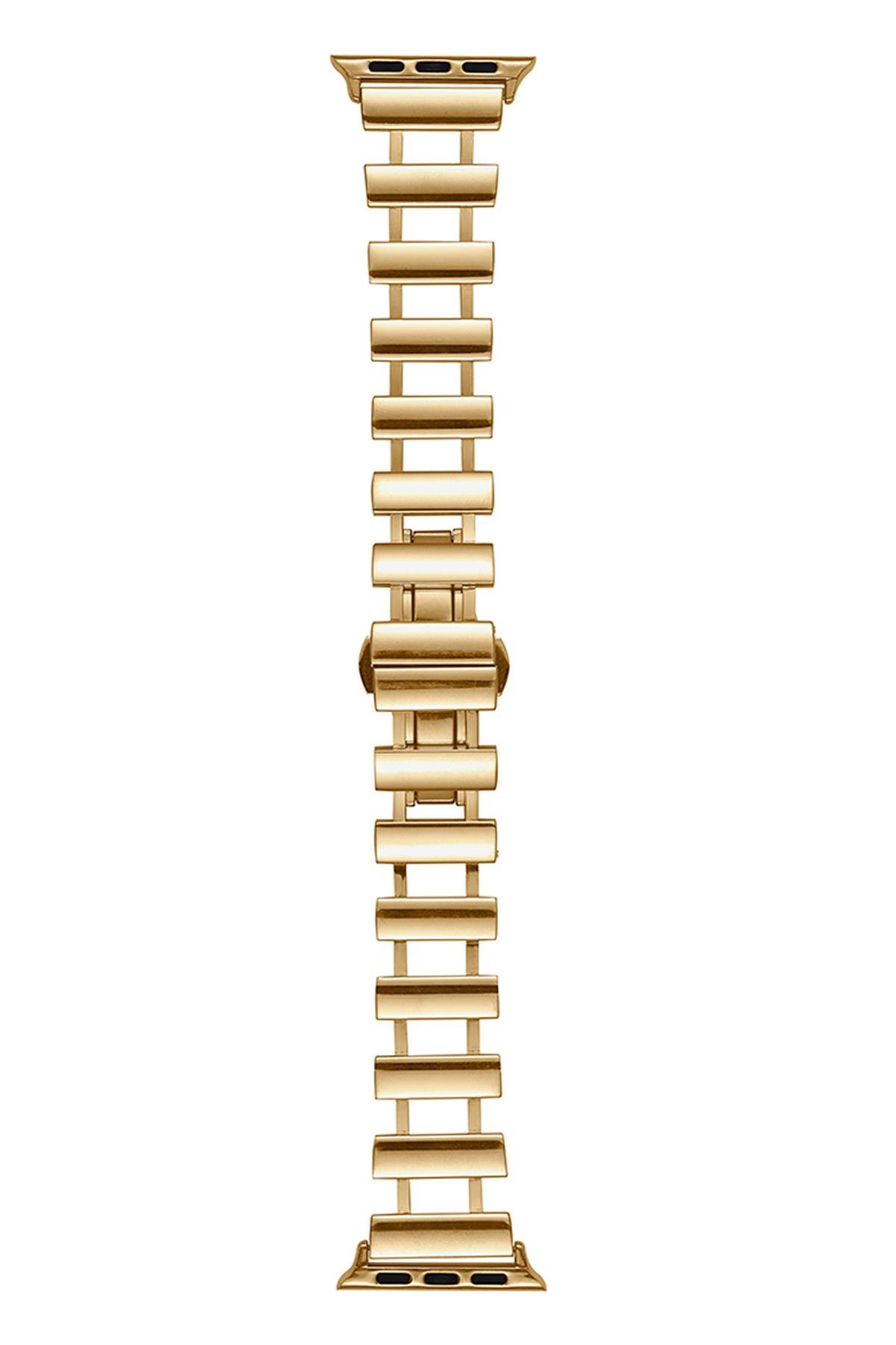 Apple Watch 10 46 mm Uyumlu Metal Kordon New Collection Zarif Paslanmaz Çelik Kayış Gold