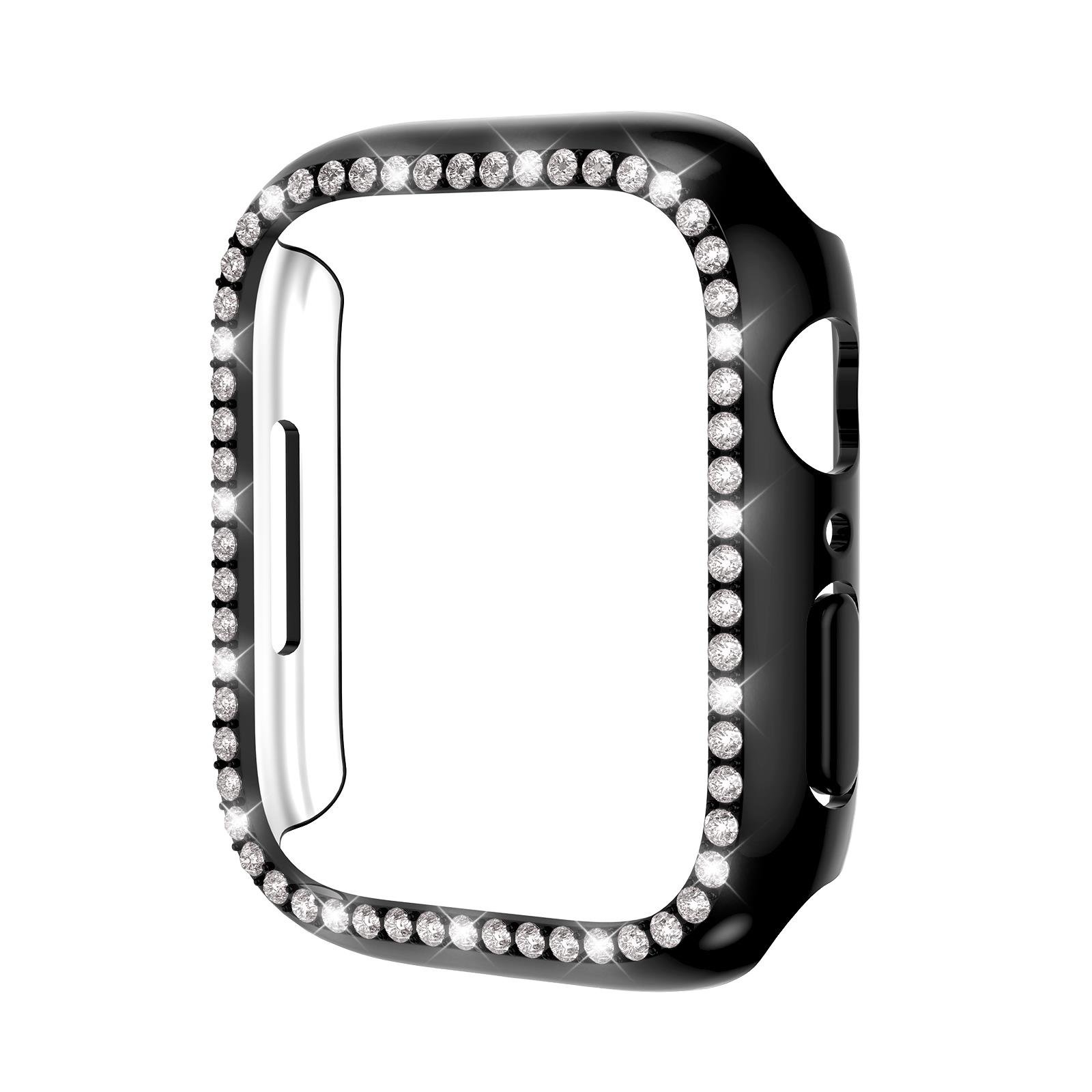 Apple Watch 6 SE 5 4 44 mm uyumlu Kasa Koruyucu Taşlı Tasarım Metalik Renk Gövde Koruma (Önü Açık)