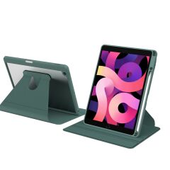 iPad 9. Nesil 2021 10.2 Uyumlu Kılıf 360° Dönebilen Kalem Bölmeli Standlı Akıllı Kapak Premium Koyu Yeşil