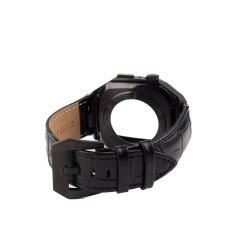 Apple Watch 7 45 mm uyumlu Modifikasyon Kiti Hublot Tasarım Paslanmaz Çelik Kasa & Deri Kordon Siyah