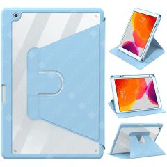 iPad 9. Nesil 2021 10.2 Uyumlu Kılıf 360° Dönebilen Kalem Bölmeli Standlı Akıllı Kapak Premium Mavi