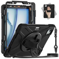 iPad Air 11 M2 2024 Uyumlu Kılıf Askılı Standlı Kalem Bölmeli Defender Üstün Koruma Zırh Tank