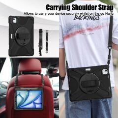 iPad Air 11 M2 2024 Uyumlu Kılıf Askılı Standlı Kalem Bölmeli Defender Üstün Koruma Zırh Tank