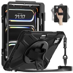 iPad Pro 11 M4 2024 Uyumlu Kılıf Askılı Standlı Kalem Bölmeli Defender Üstün Koruma Zırh Tank